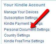 Kindle personal document settings